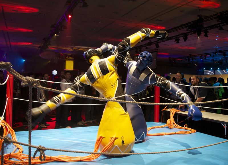 Inflatable soft robot for boxing (aka rock 'em sock 'em)