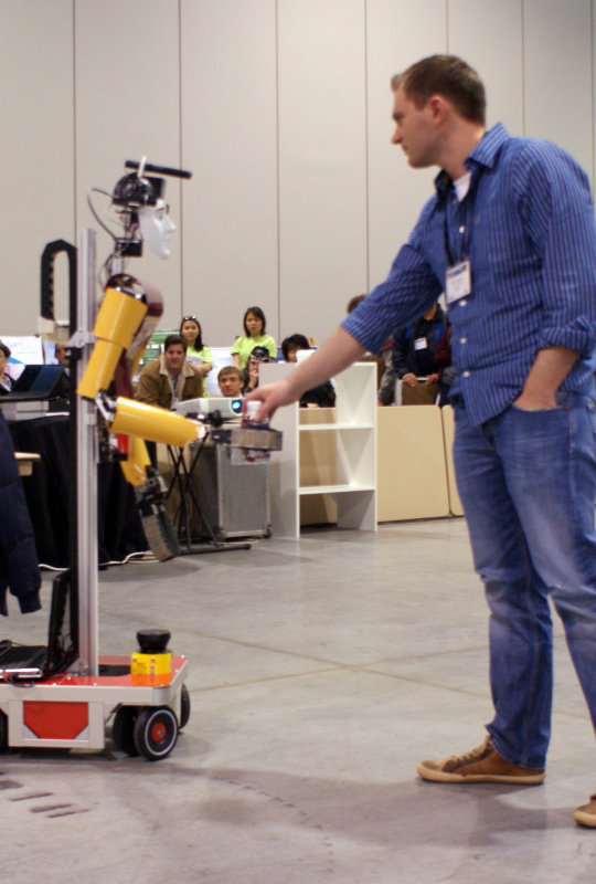 Dynamaid robot atop VolksBot Omni robot base